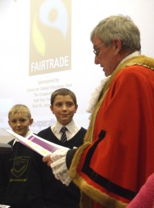 St. Martin's receive their Fairtrade in Yorkshire Schools award from the Sheriff of York