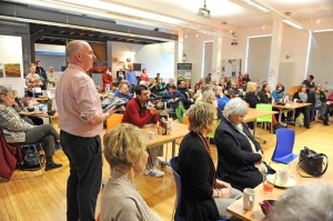 A packed Central Hall for the olive growers' talk.