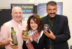 Richard of Fairtrade Keighley, Manal and Odeh.
