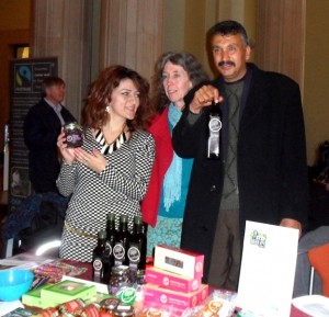 Manal, Hilary (who sells Zaytoun products in the UK) and Odeh at the University of Leeds Fair.