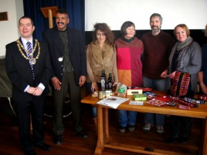 The Chair of Craven District Council, Odeh, Manal and Skipton Fairtrade supporters.