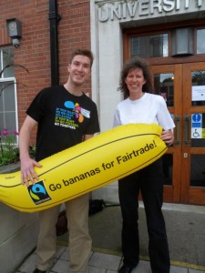 Adam Gardner, of the Fairtrade Foundation and Karen Palframan of Fairtrade Yorkshire - promoting the fair banana.