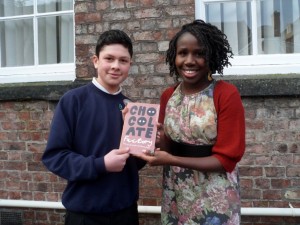 Tom with competition judge, Juliana Mensah, Artist in Residence, Centre for Applied Human Rights.