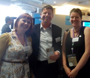 Sophie and Helen from Fairtrade Holme Valley with Professor Bob Doherty of the University of York (centre).