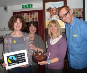 Haxby chocolate tasters and the winner of the guess the weight of the Fairtrade chocolate cake competition.